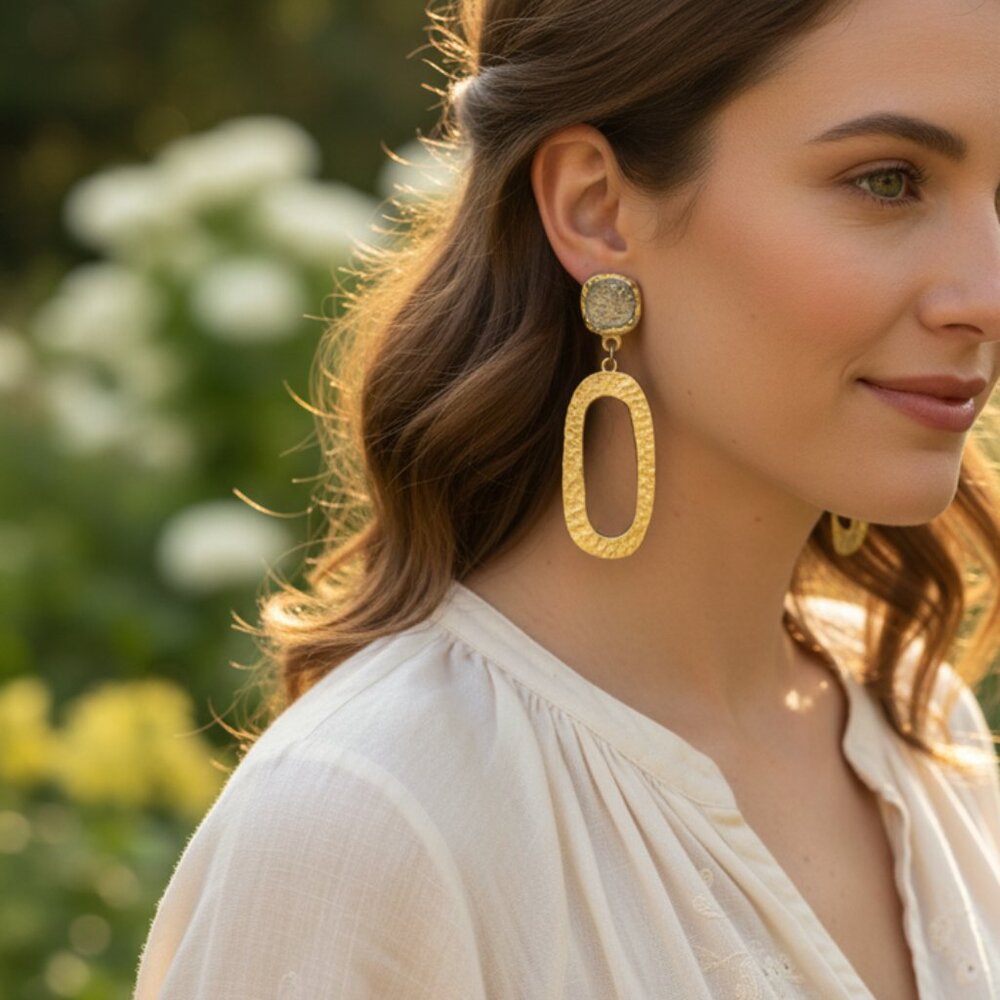 Tat 2 Designs Hammered Silver & Gold Dangle Earrings